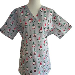 Santa Gnome Grey Scrubtop