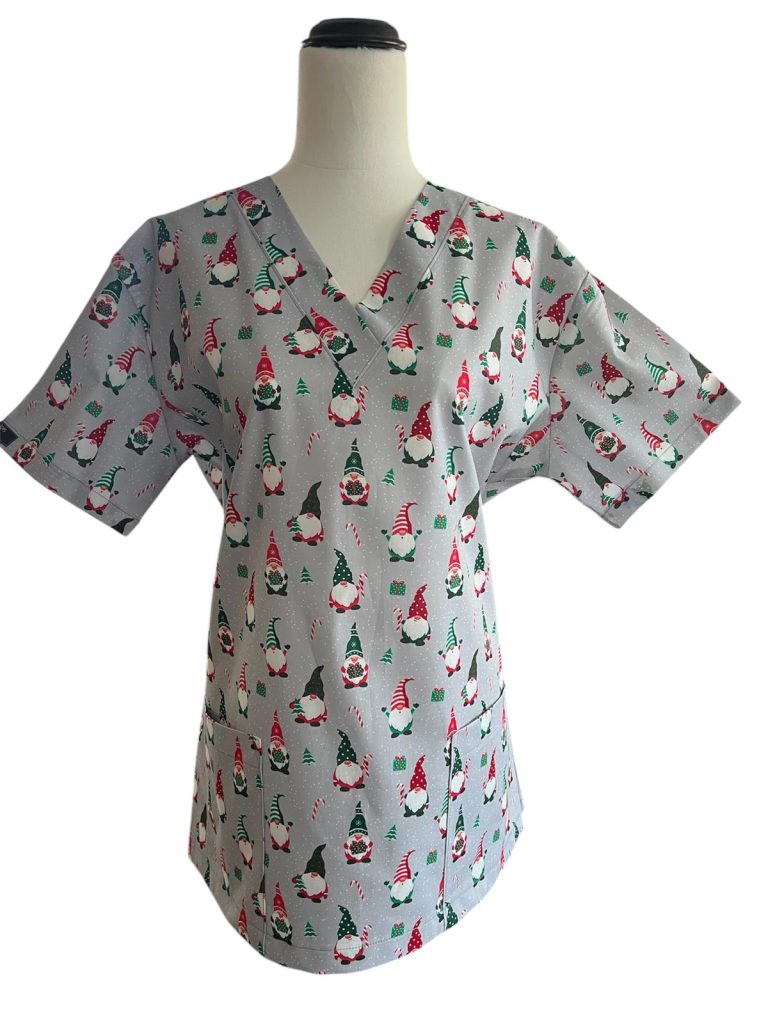 Santa Gnome Grey Scrubtop