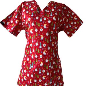 Santa Gnomes Red Scrubtop