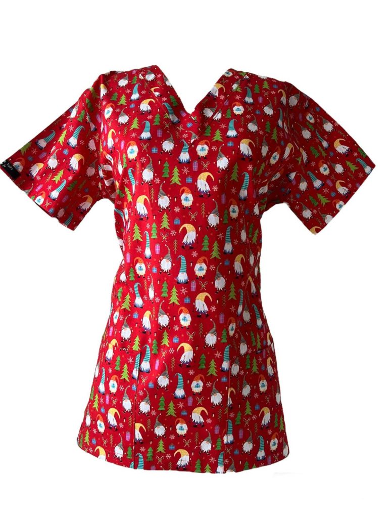 Santa Gnomes Red Scrubtop
