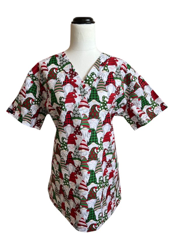 Christmas Gnomes Faces Scrubtop