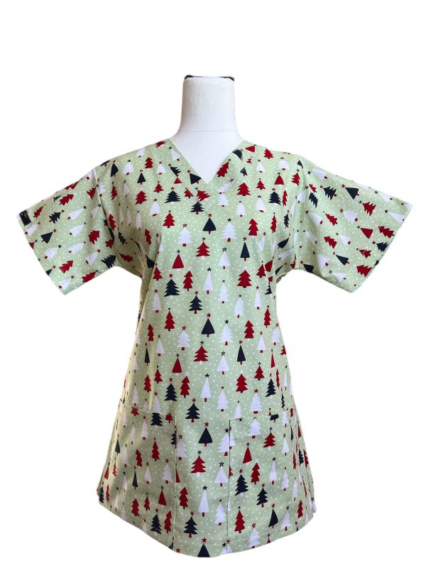 Xmas Trees Light Green Scrubtop