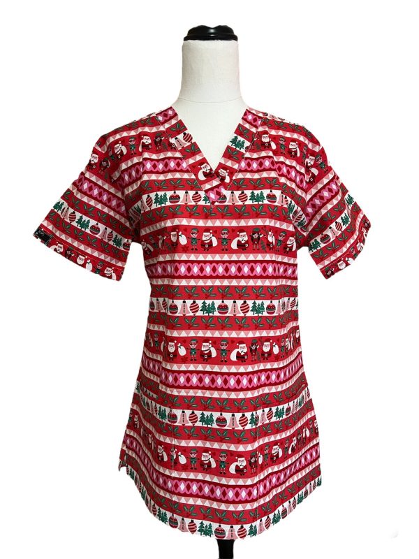 Striped Red Pink Scrubtop