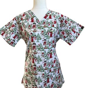 Snowman White Green Scrubtop