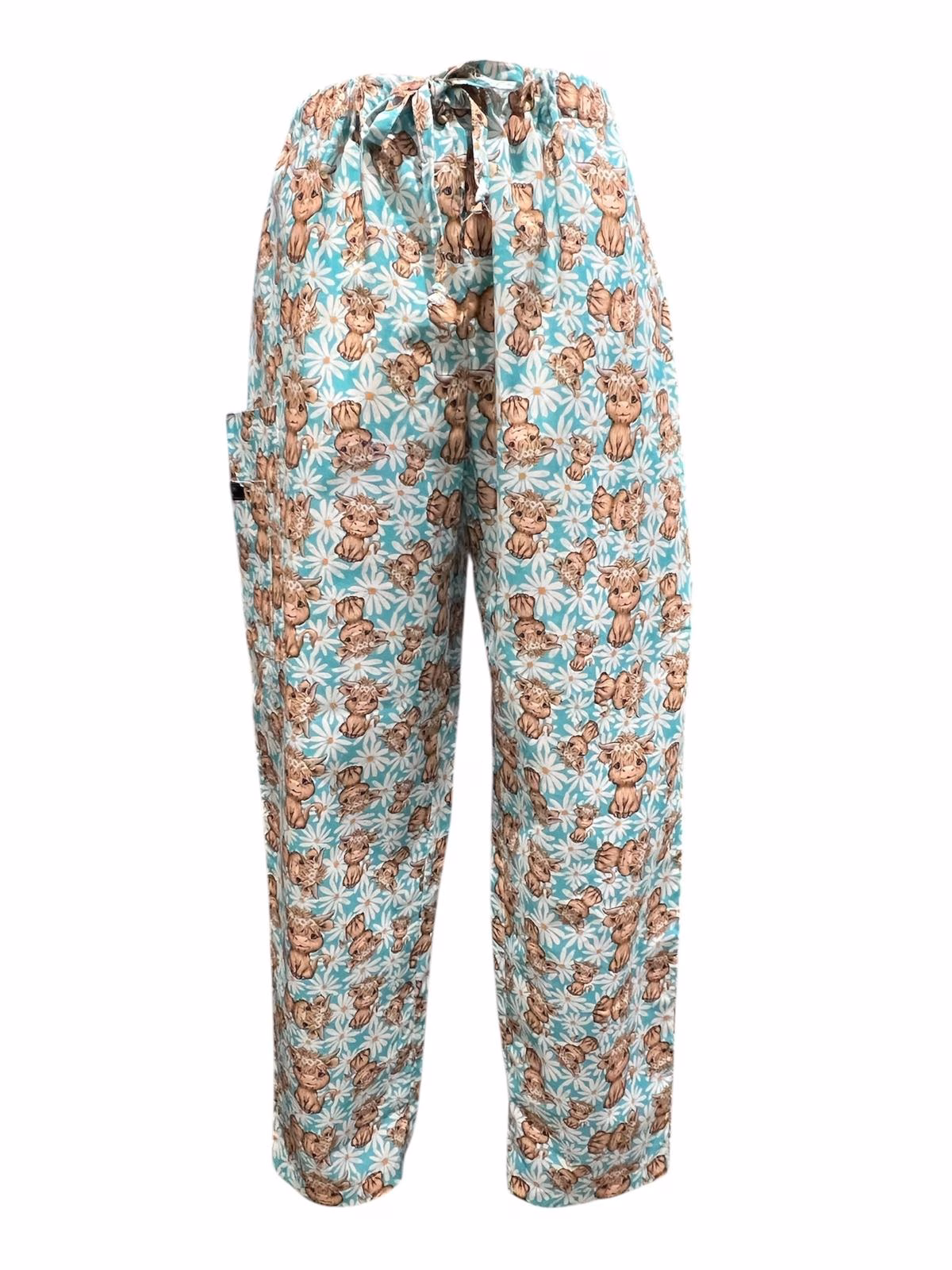 Highland Coo White Daisies Scrubpants