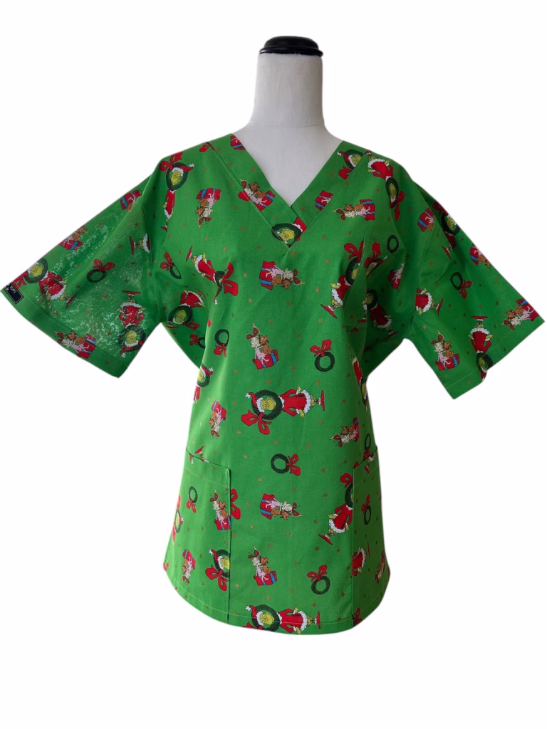 Grinch Xmas Wreath Scrubtop