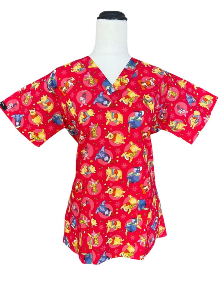 Pooh Christmas Red Scrubtop