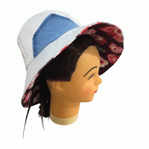 DenimHat Lge PurpleFlowers