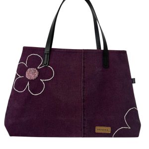 Purple Flowers Denim Bag