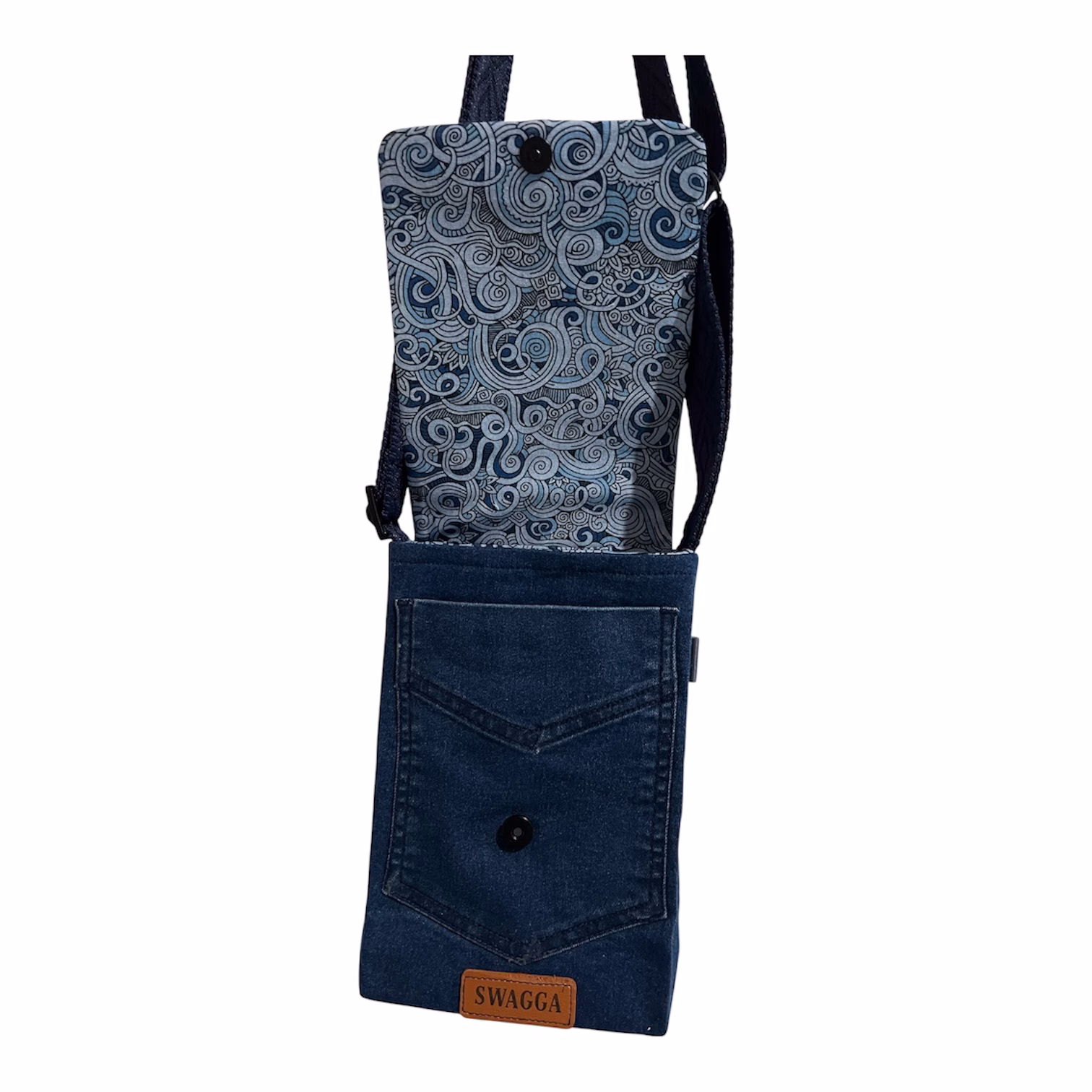 Blue Swirl Flap Bag Open