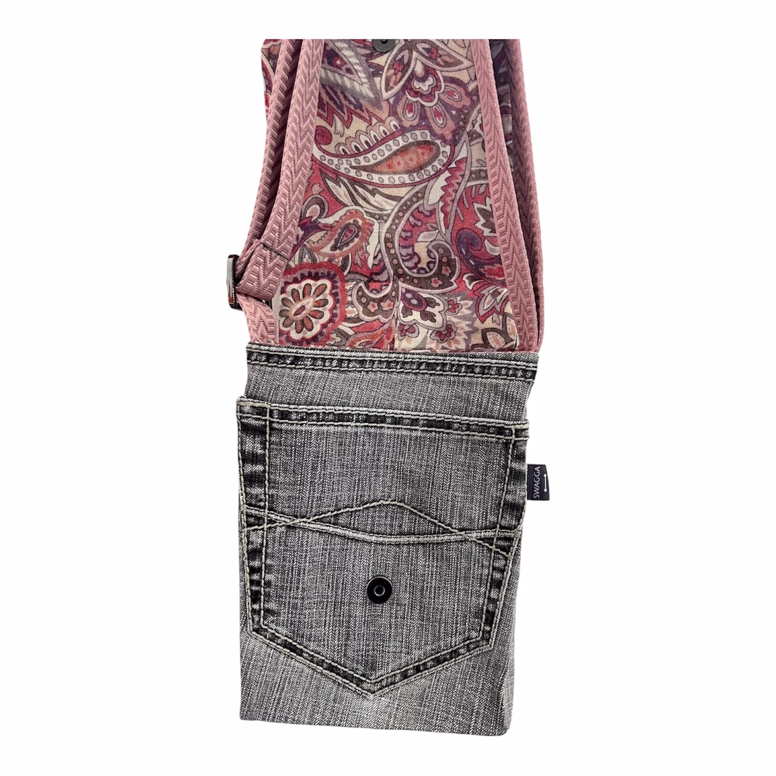 Grey Pink Paisley Flap Bag - Image 2