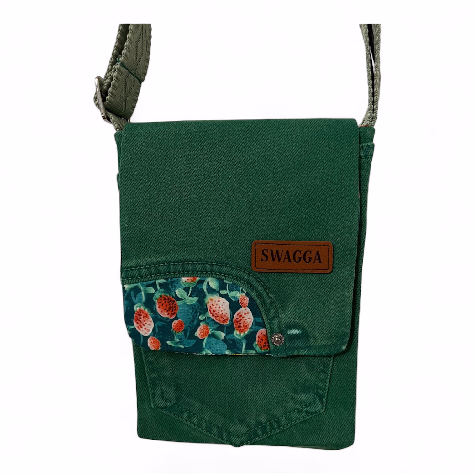 Green Strawberries Flap Bag